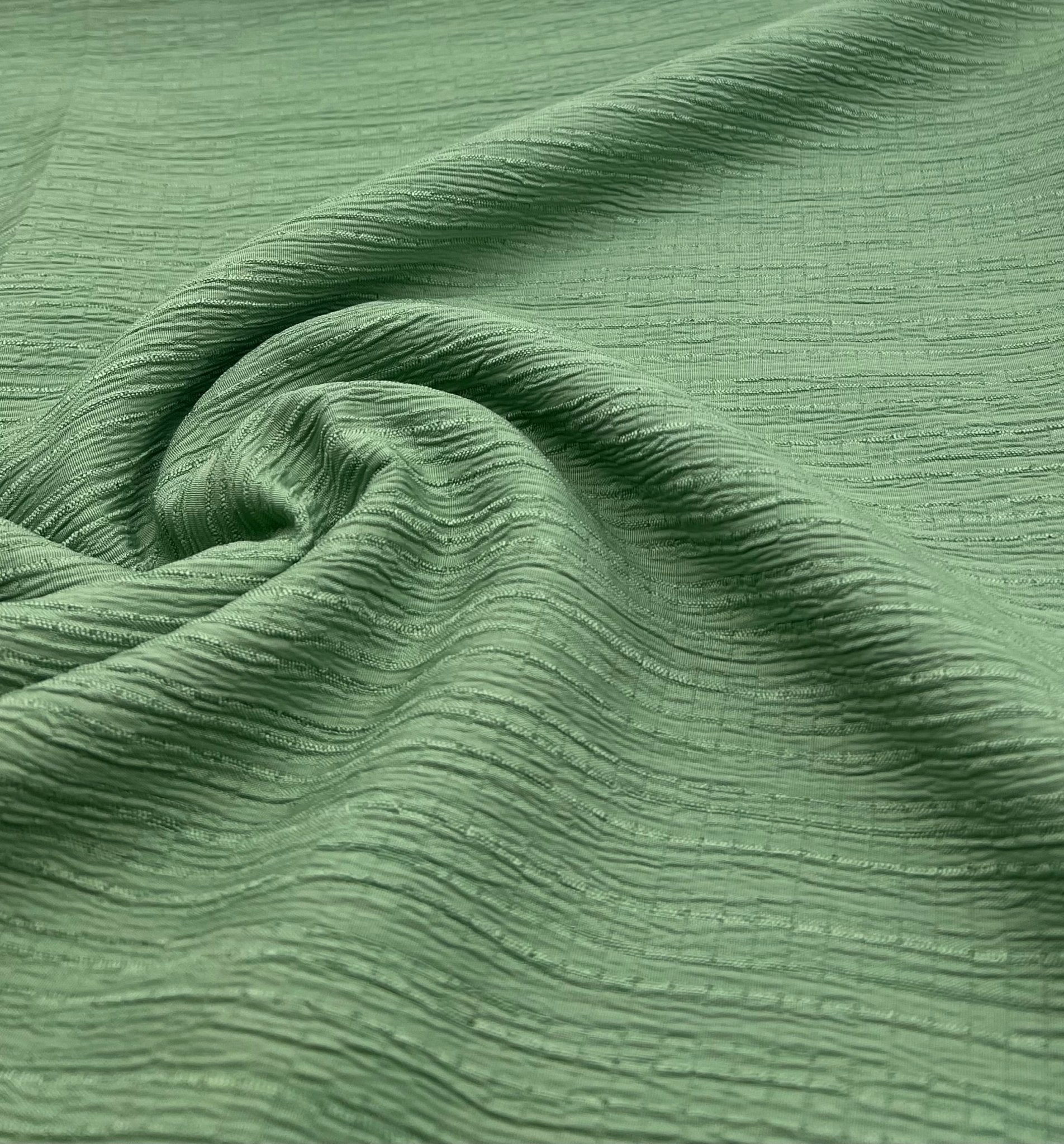 Green Textured Crinkle Lightweight Non Stretch Fabric - T9 Fabrics